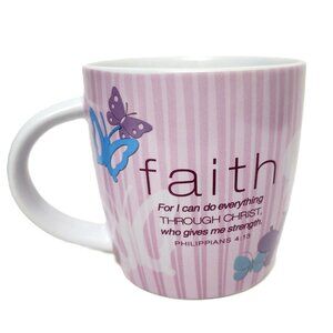 Lighthouse FAITH Philippians 4:13 Mug w/Blue, Purple & White Butterflies